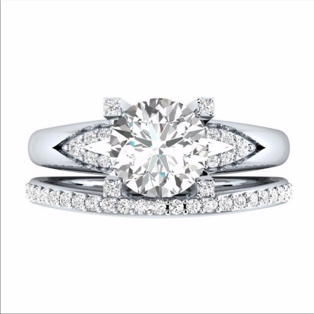 New 2pc Set 925  Silver Sapphire Ring - Picture 3 of 6